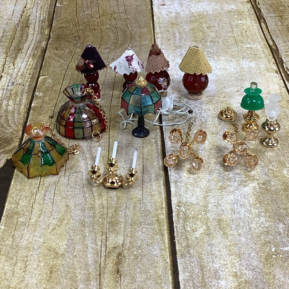 Dollhouse Miniature Lamp Lighting Lot Chandelier Table Wall 12 Pieces